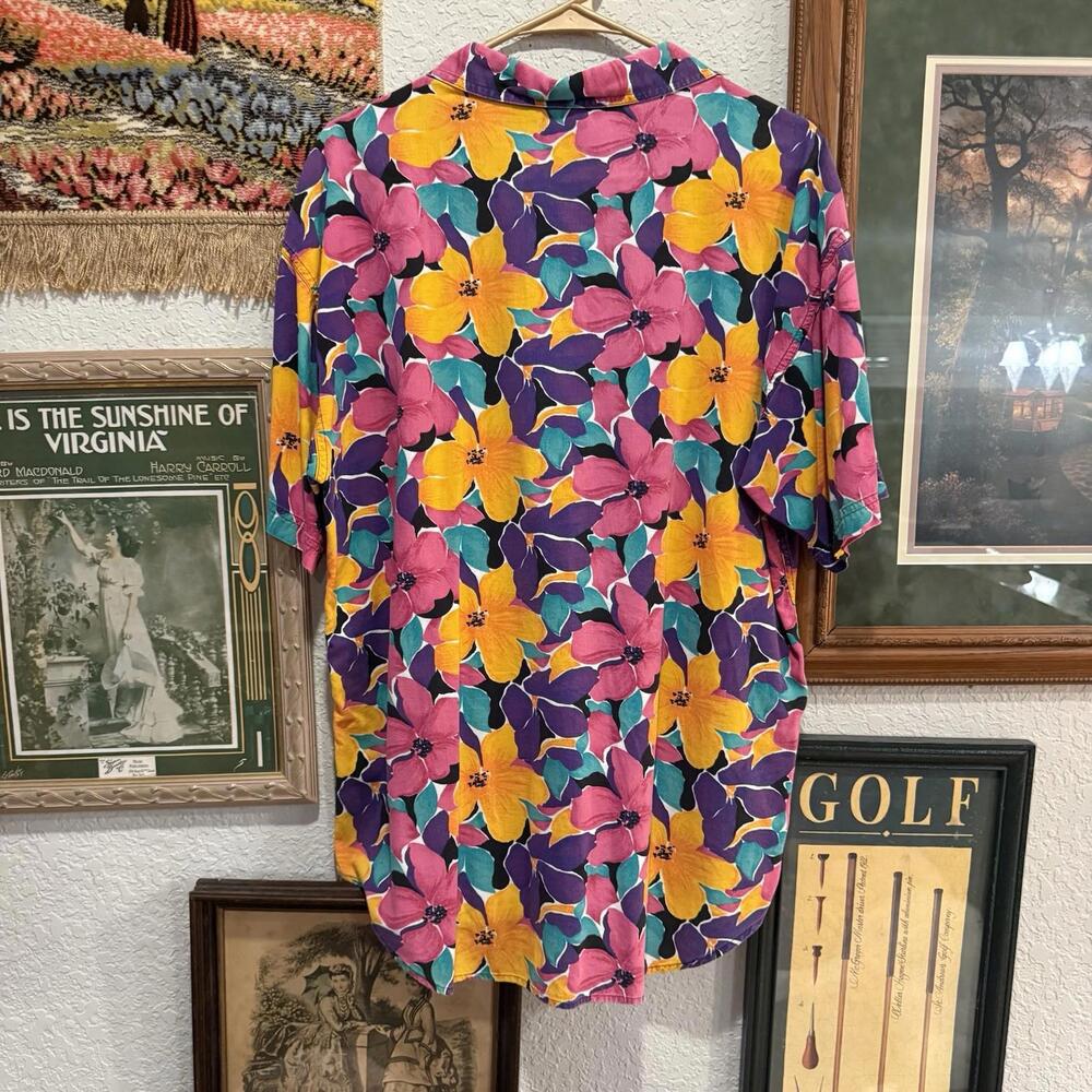 Vintage 80s RARE Woolrich Unisex Floral Button-Up Hawaiian‎ Shirt Size XL - Picture 5 of 6